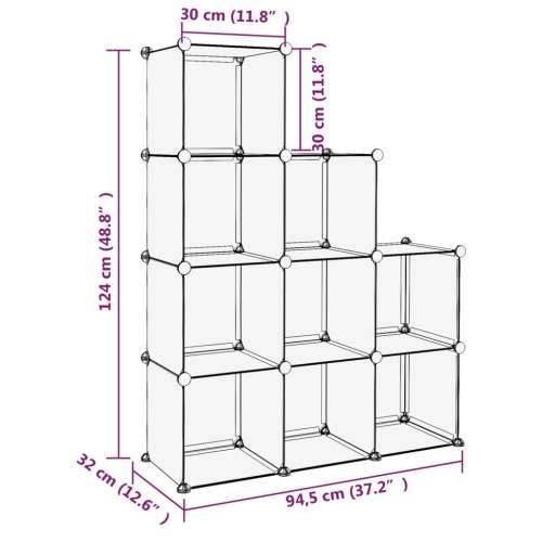 Kockasti organizator za pohranu s 9 kocki crni PP - Crna 94.5 x 32 x 124 cm 1 Cijena