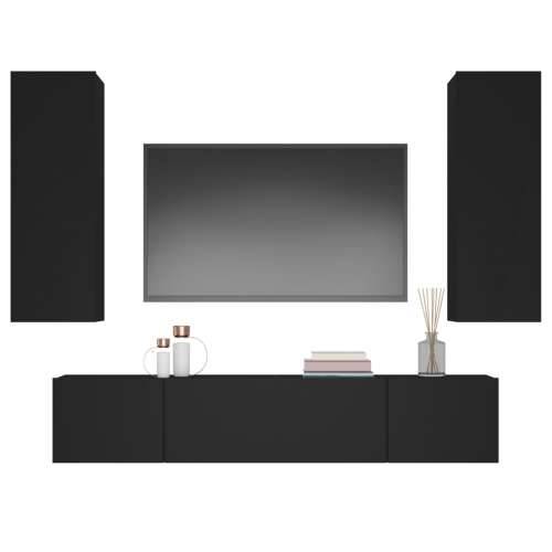 4-dijelni set TV ormarića crni od konstruiranog drva - Crna 4 80 cm Cijena