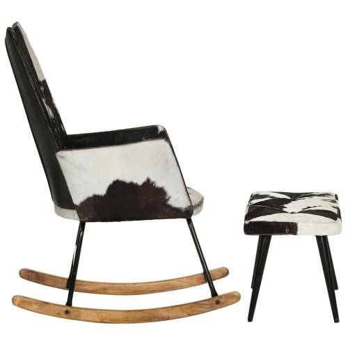 Stolica za ljuljanje s osloncem za noge crna od prave kože Cijena