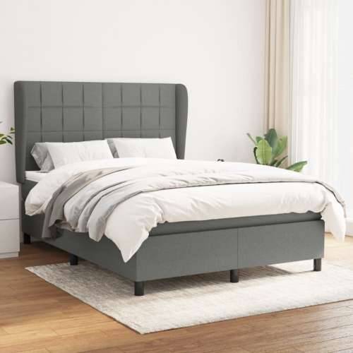 Krevet s oprugama i madracem tamnosivi 140x190 cm od tkanine - Tamno siva 140 x 190 cm Blok s kvadratima Cijena