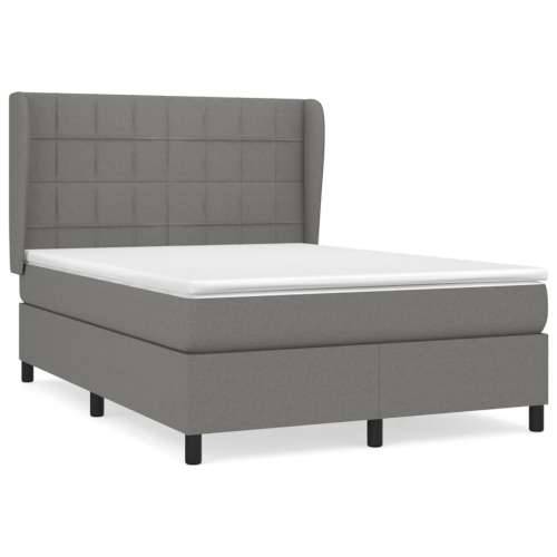 Krevet s oprugama i madracem tamnosivi 140x190 cm od tkanine - Tamno siva 140 x 190 cm Blok s kvadratima Cijena