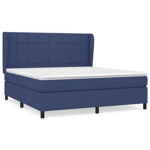 Krevet s oprugama i madracem plavi 160x200 cm od tkanine - Plava 160 x 200 cm Blok s kvadratima Cijena