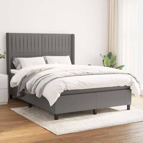 Krevet s oprugama i madracem tamnosivi 140x190 cm od tkanine - Tamno siva 140 x 190 cm Okomite pruge Cijena