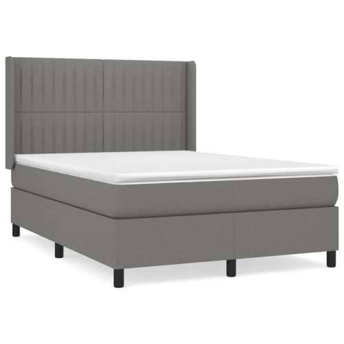 Krevet s oprugama i madracem tamnosivi 140x190 cm od tkanine - Tamno siva 140 x 190 cm Okomite pruge Cijena
