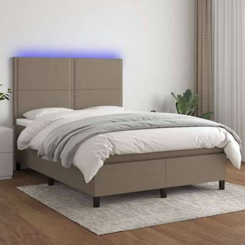 Krevet box spring s madracem LED smeđesivi 140x200 cm tkanina - Sivo-smeđa 140 x 200 cm Obično s čavlima Cijena