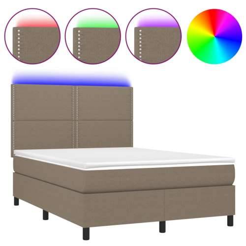Krevet box spring s madracem LED smeđesivi 140x200 cm tkanina - Sivo-smeđa 140 x 200 cm Obično s čavlima Cijena
