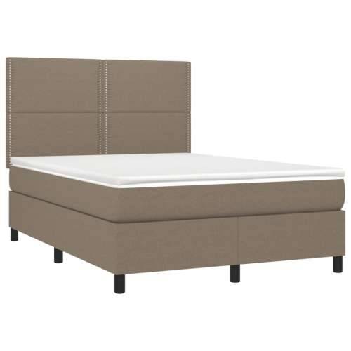 Krevet box spring s madracem LED smeđesivi 140x200 cm tkanina - Sivo-smeđa 140 x 200 cm Obično s čavlima Cijena