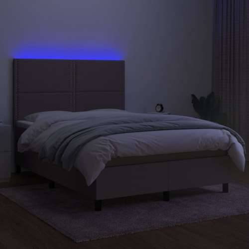 Krevet box spring s madracem LED smeđesivi 140x200 cm tkanina - Sivo-smeđa 140 x 200 cm Obično s čavlima Cijena