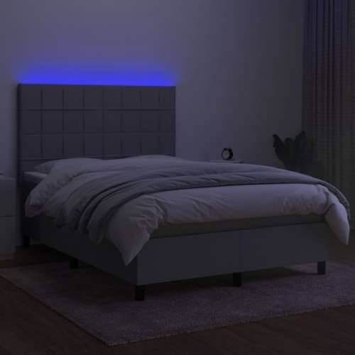 Krevet box spring s madracem LED svjetlosivi 140x190 cm tkanina - Svjetlosiva 140 x 190 cm Blok s kvadratima Cijena