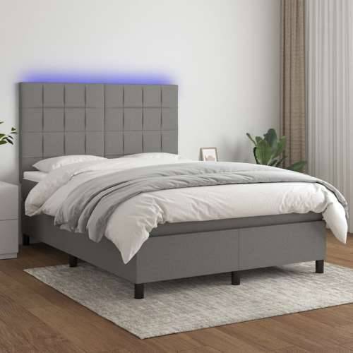 Krevet box spring s madracem LED tamnosivi 140x190 cm tkanina - Tamno siva 140 x 190 cm Blok s kvadratima Cijena