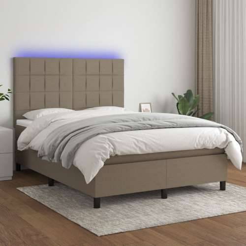 Krevet box spring s madracem LED smeđesivi 140x200 cm tkanina - Sivo-smeđa 140 x 200 cm Blok s kvadratima Cijena