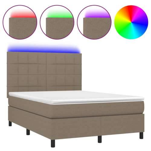Krevet box spring s madracem LED smeđesivi 140x200 cm tkanina - Sivo-smeđa 140 x 200 cm Blok s kvadratima Cijena
