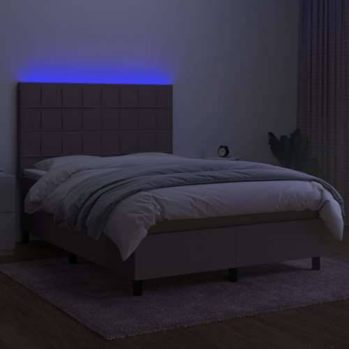 Krevet box spring s madracem LED smeđesivi 140x200 cm tkanina - Sivo-smeđa 140 x 200 cm Blok s kvadratima Cijena