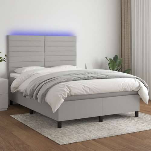 Krevet box spring s madracem LED svjetlosivi 140x190 cm tkanina - Svjetlosiva 140 x 190 cm vodoravne pruge Cijena