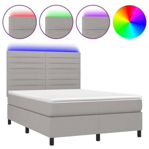 Krevet box spring s madracem LED svjetlosivi 140x190 cm tkanina - Svjetlosiva 140 x 190 cm vodoravne pruge Cijena