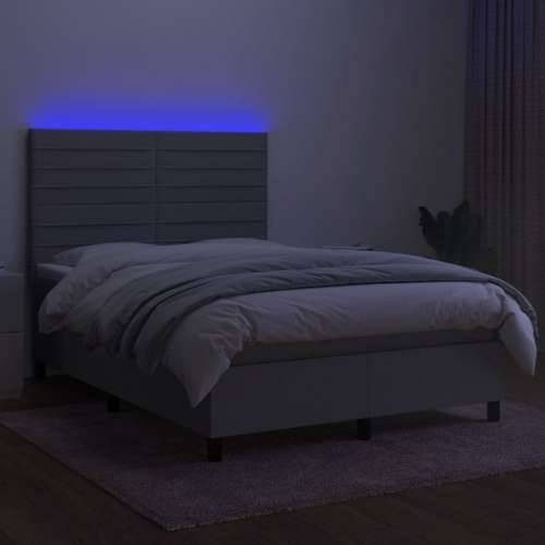 Krevet box spring s madracem LED svjetlosivi 140x190 cm tkanina - Svjetlosiva 140 x 190 cm vodoravne pruge Cijena