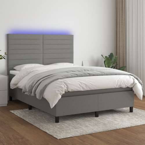 Krevet box spring s madracem LED tamnosivi 140x190 cm tkanina - Tamno siva 140 x 190 cm vodoravne pruge Cijena