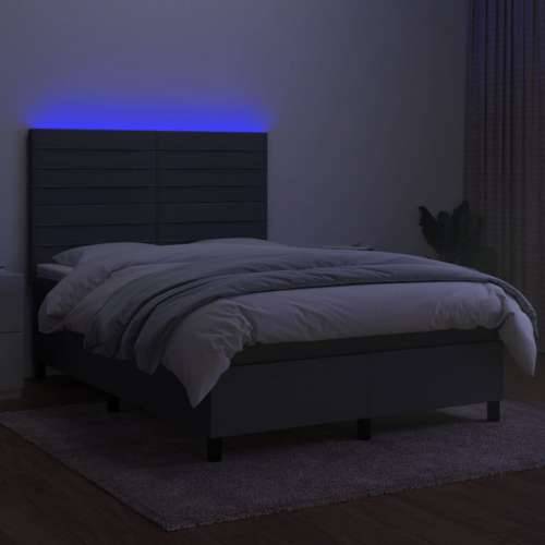 Krevet box spring s madracem LED tamnosivi 140x190 cm tkanina - Tamno siva 140 x 190 cm vodoravne pruge Cijena