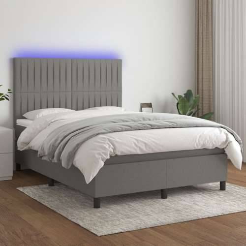 Krevet box spring s madracem LED tamnosivi 140x190 cm tkanina - Tamno siva 140 x 190 cm Okomite pruge Cijena