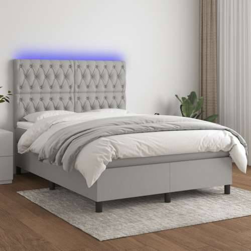 Krevet box spring s madracem LED svjetlosivi 140x190 cm tkanina - Svjetlosiva 140 x 190 cm Dizajn s gumbima Cijena
