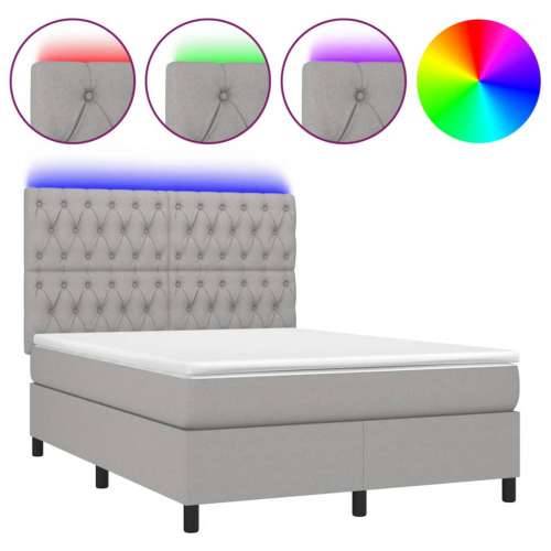 Krevet box spring s madracem LED svjetlosivi 140x190 cm tkanina - Svjetlosiva 140 x 190 cm Dizajn s gumbima Cijena
