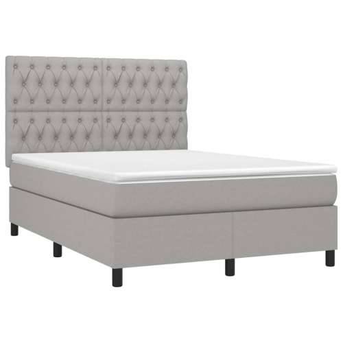 Krevet box spring s madracem LED svjetlosivi 140x190 cm tkanina - Svjetlosiva 140 x 190 cm Dizajn s gumbima Cijena