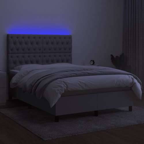 Krevet box spring s madracem LED svjetlosivi 140x190 cm tkanina - Svjetlosiva 140 x 190 cm Dizajn s gumbima Cijena