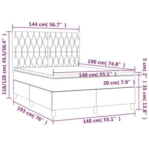 Krevet box spring s madracem LED svjetlosivi 140x190 cm tkanina - Svjetlosiva 140 x 190 cm Dizajn s gumbima Cijena