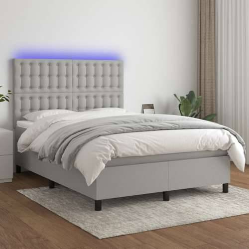 Krevet box spring s madracem LED svjetlosivi 140x190 cm tkanina - Svjetlosiva 140 x 190 cm gumbi Cijena