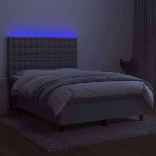 Krevet box spring s madracem LED svjetlosivi 140x190 cm tkanina - Svjetlosiva 140 x 190 cm gumbi Cijena