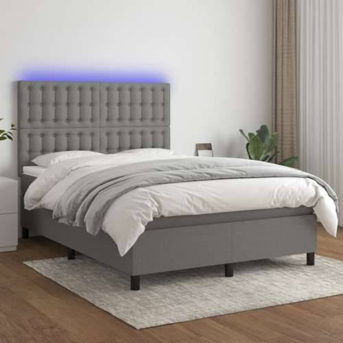 Krevet box spring s madracem LED tamnosivi 140x190 cm tkanina - Tamno siva 140 x 190 cm gumbi Cijena