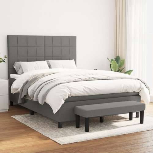 Krevet s oprugama i madracem tamnosivi 140x190 cm od tkanine - Tamno siva 140 x 190 cm Blok s kvadratima Cijena
