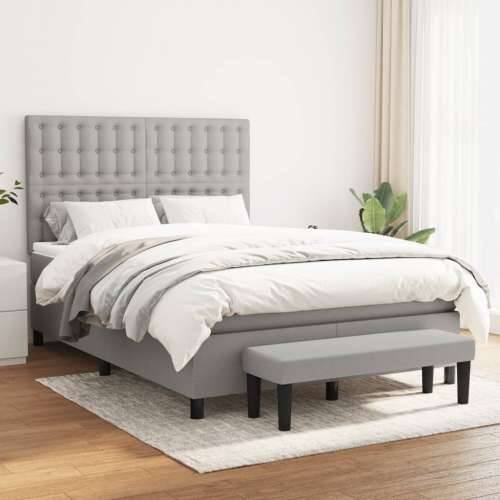 Krevet s oprugama i madracem svjetlosivi 140x190 cm od tkanine - Svjetlosiva 140 x 190 cm gumbi Cijena