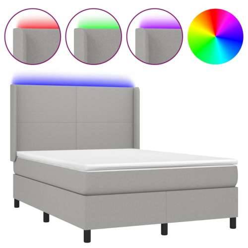 Krevet box spring s madracem LED svjetlosivi 140x190 cm tkanine - Svjetlosiva 140 x 190 cm Gladak dizajn Cijena