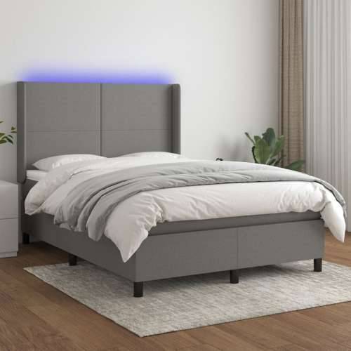 Krevet box spring s madracem LED tamnosivi 140x190cm od tkanine - Tamno siva 140 x 190 cm Gladak dizajn Cijena