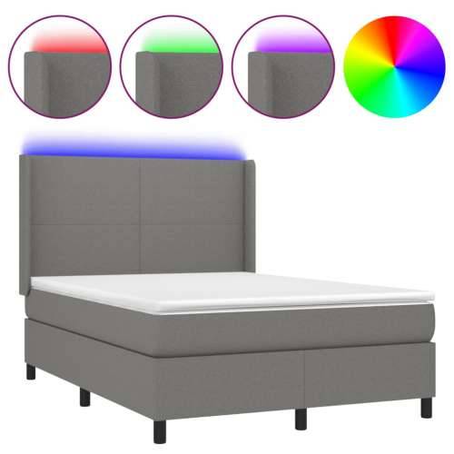 Krevet box spring s madracem LED tamnosivi 140x190cm od tkanine - Tamno siva 140 x 190 cm Gladak dizajn Cijena