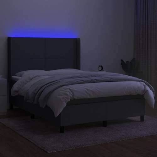 Krevet box spring s madracem LED tamnosivi 140x190cm od tkanine - Tamno siva 140 x 190 cm Gladak dizajn Cijena