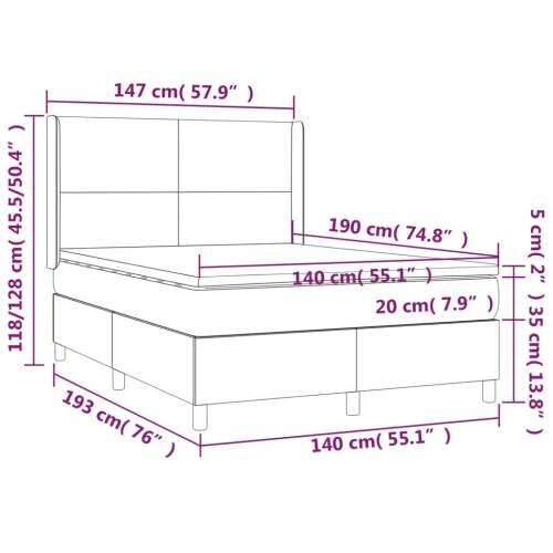 Krevet box spring s madracem LED tamnosivi 140x190cm od tkanine - Tamno siva 140 x 190 cm Gladak dizajn Cijena