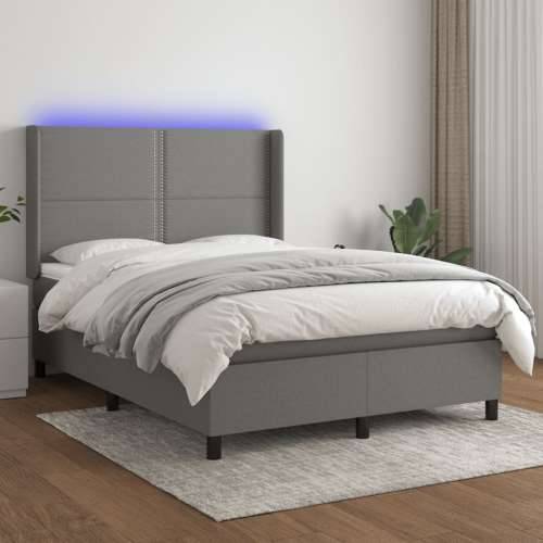 Krevet box spring s madracem LED tamnosivi 140x190 cm tkanina - Tamno siva 140 x 190 cm Obično s čavlima Cijena