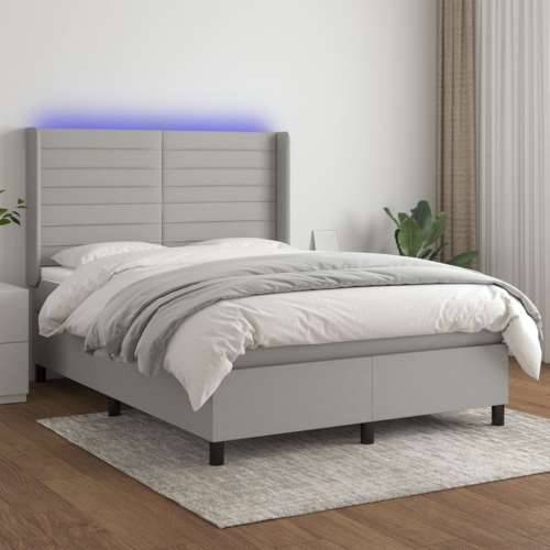Krevet box spring s madracem LED svjetlosivi 140x190 cm tkanina - Svjetlosiva 140 x 190 cm vodoravne pruge Cijena
