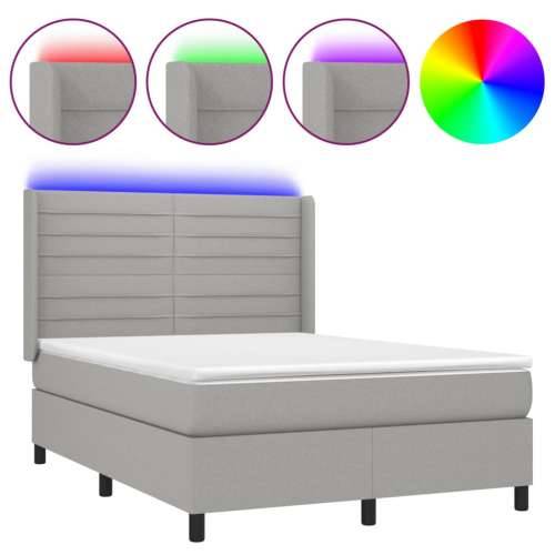 Krevet box spring s madracem LED svjetlosivi 140x190 cm tkanina - Svjetlosiva 140 x 190 cm vodoravne pruge Cijena
