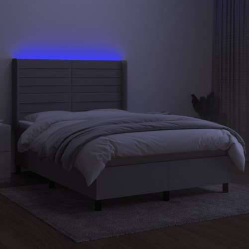 Krevet box spring s madracem LED svjetlosivi 140x190 cm tkanina - Svjetlosiva 140 x 190 cm vodoravne pruge Cijena