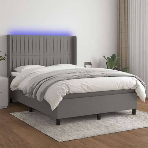Krevet box spring s madracem LED tamnosivi 140x190 cm tkanina - Tamno siva 140 x 190 cm Okomite pruge Cijena