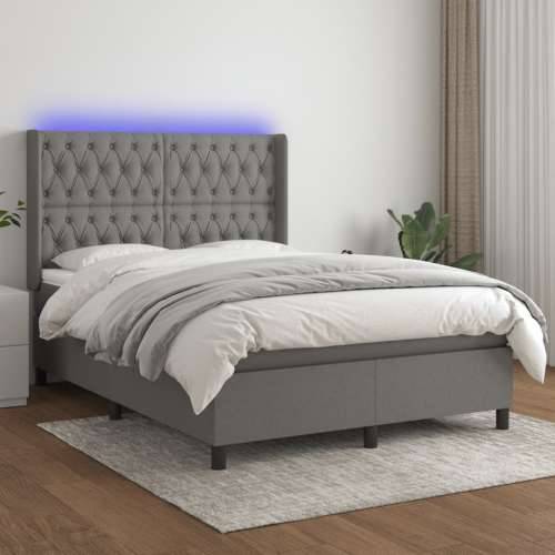 Krevet box spring s madracem LED tamnosivi 140x190 cm tkanina - Tamno siva 140 x 190 cm Dizajn s gumbima Cijena