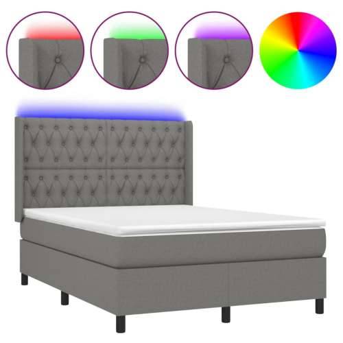 Krevet box spring s madracem LED tamnosivi 140x190 cm tkanina - Tamno siva 140 x 190 cm Dizajn s gumbima Cijena