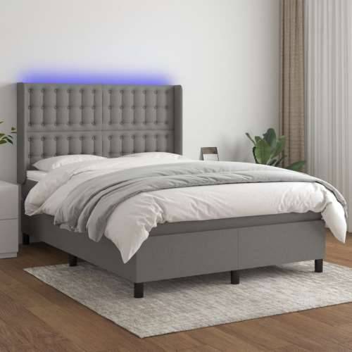 Krevet box spring s madracem LED tamnosivi 140x190 cm tkanina - Tamno siva 140 x 190 cm gumbi Cijena