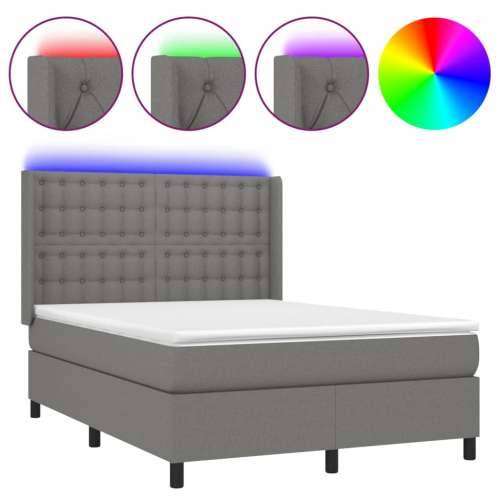 Krevet box spring s madracem LED tamnosivi 140x190 cm tkanina - Tamno siva 140 x 190 cm gumbi Cijena