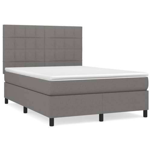 Krevet s oprugama i madracem tamnosivi 140x190 cm od tkanine - Tamno siva 140 x 190 cm Blok s kvadratima Cijena