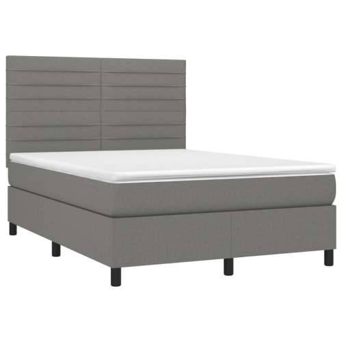 Krevet s oprugama i madracem tamnosivi 140x190 cm od tkanine - Tamno siva 140 x 190 cm vodoravne pruge Cijena