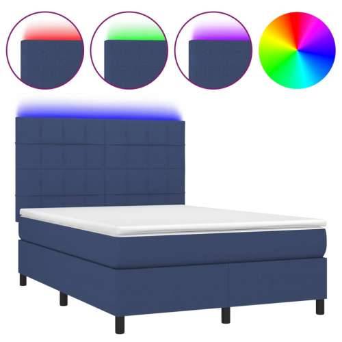 Krevet box spring s madracem LED plavi 140x200 cm od tkanine - Plava 140 x 200 cm Blok s kvadratima Cijena